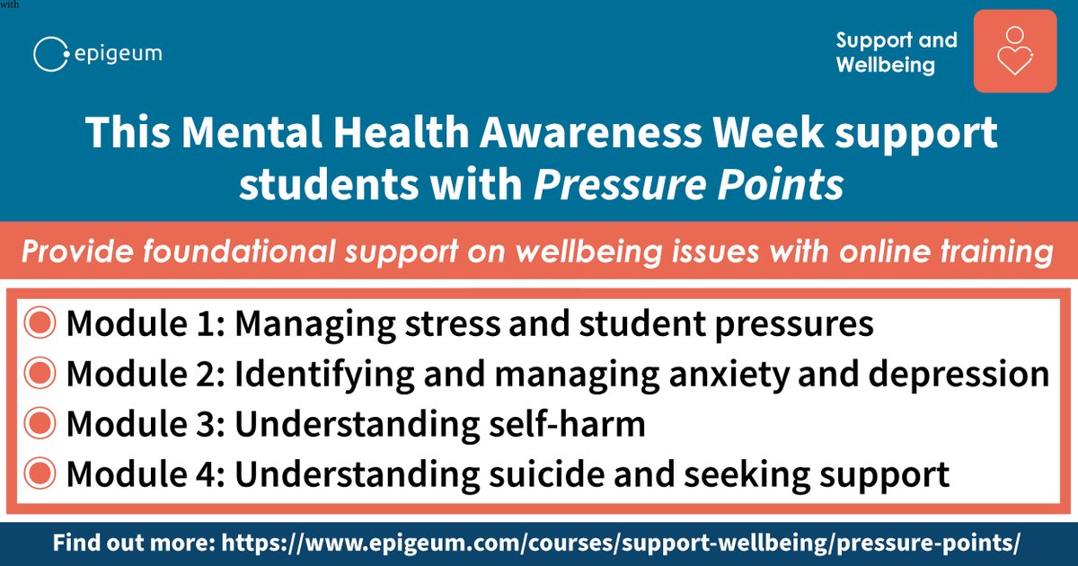 Calling all institutions passionate about supporting #studentmentalhealth! Reach out, check in, and start open, transparent conversations this #MentalHealthAwarenessWeek. 💜💚 Our course #PressurePoints aims to provides foundational support on key topics: ow.ly/VheS50RI4hK