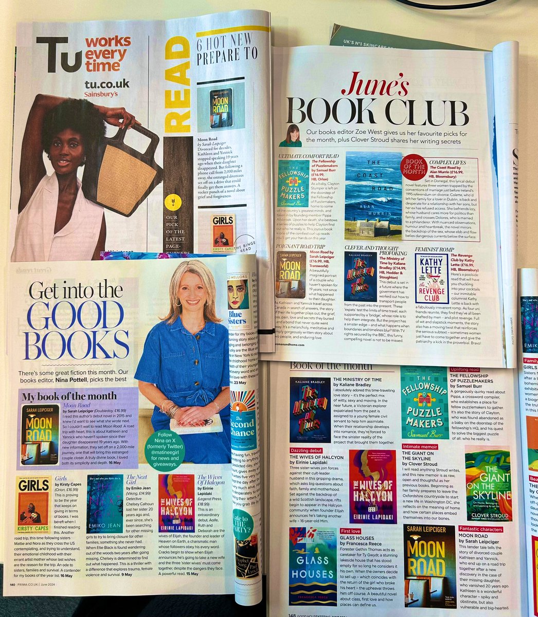 The hugest happiest publication day to @SarahLeipciger and her wonderful novel MOON ROAD - a book which transforms every reader it meets 🌖💙 if you don’t believe me, just look at these fabulous, generous reviews across the monthly mags 👇🏼🤩