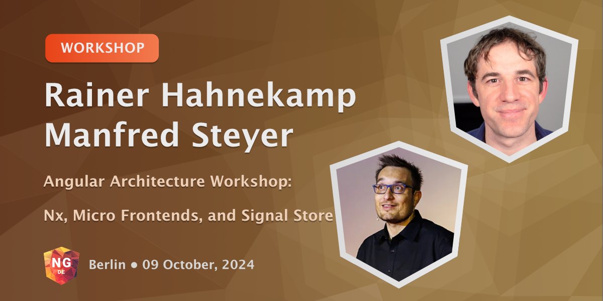 Manfred already announced it: @ManfredSteyer and @rainerhahnekamp are at the NG-DE conference in Bonn with their amazing Angular Architecture Workshop 'Nx, Micro Frontends, and Signal Store' Use this opportunity to grow your skillset ✨ ng-de.org/workshops/angu…