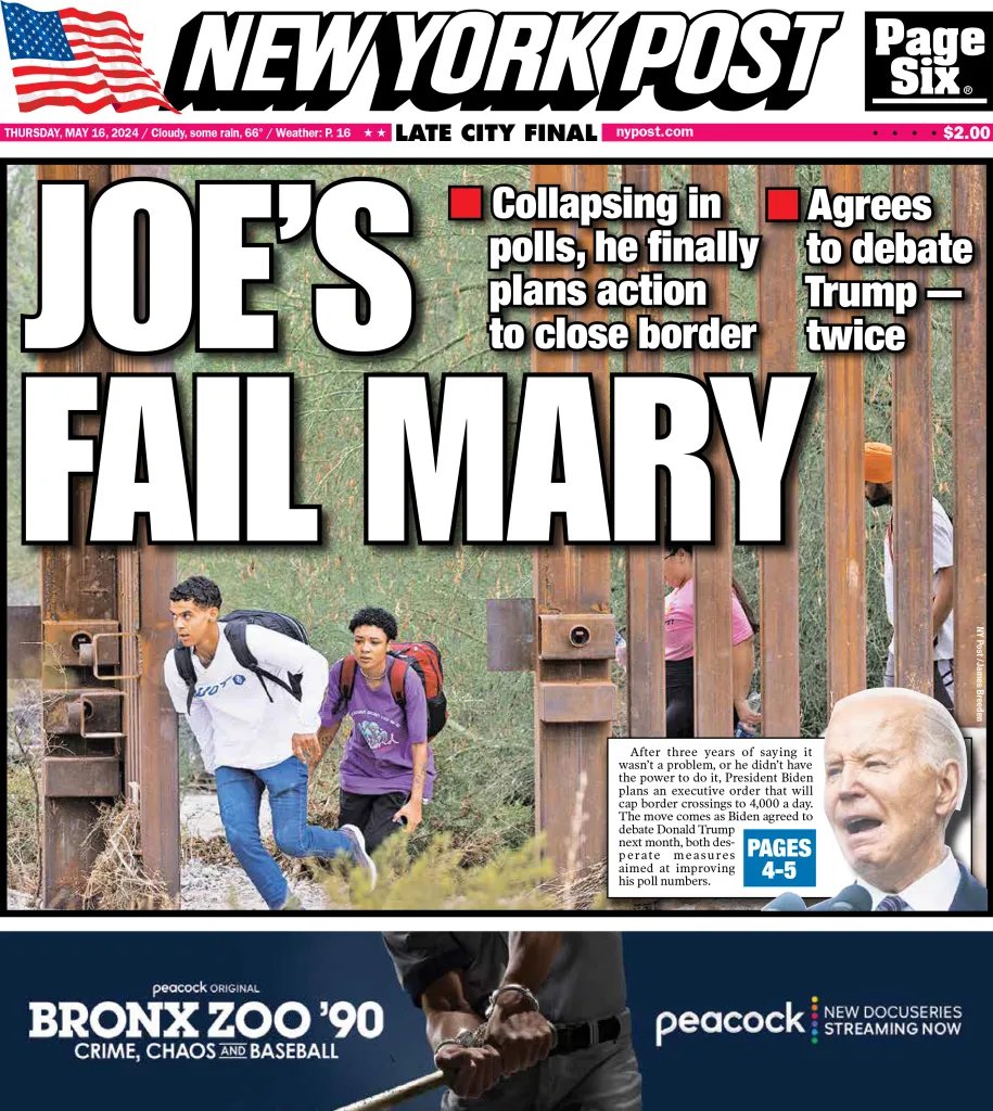 Today's cover: Biden plans executive order to shut down border once crossings reach 4,000 per day — despite saying he needs Congress to act trib.al/PcV90ML