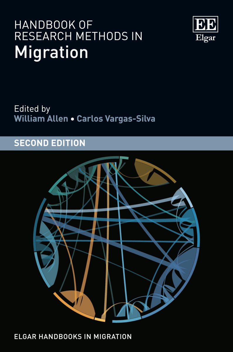 We have a custom cover! The 2nd edition of the @Elgar_Politics Handbook of Research Methods in Migration will feature a visualization of global migration flows by @nikolasander @a_genoni. Want to learn how they did it? The collection will have an entry about the process. (1/)