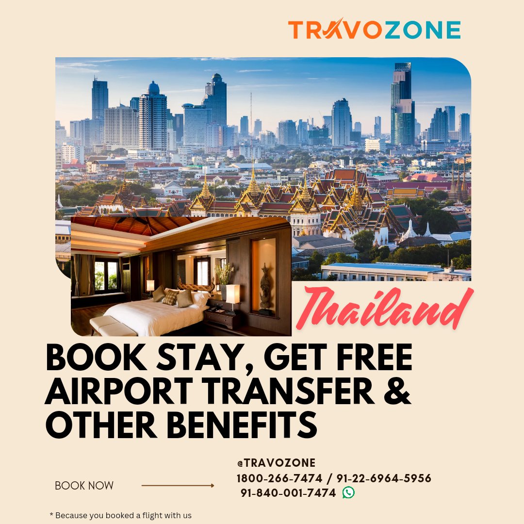 Book your stay with @TravoZone in #Thailand and enjoy FREE airport transfers, exclusive discounts, and more! Don't miss out on these amazing benefits. Reserve now and experience the best of Thailand! #TravelThailand #TravoZone #FreeTransfer #VacationPerks