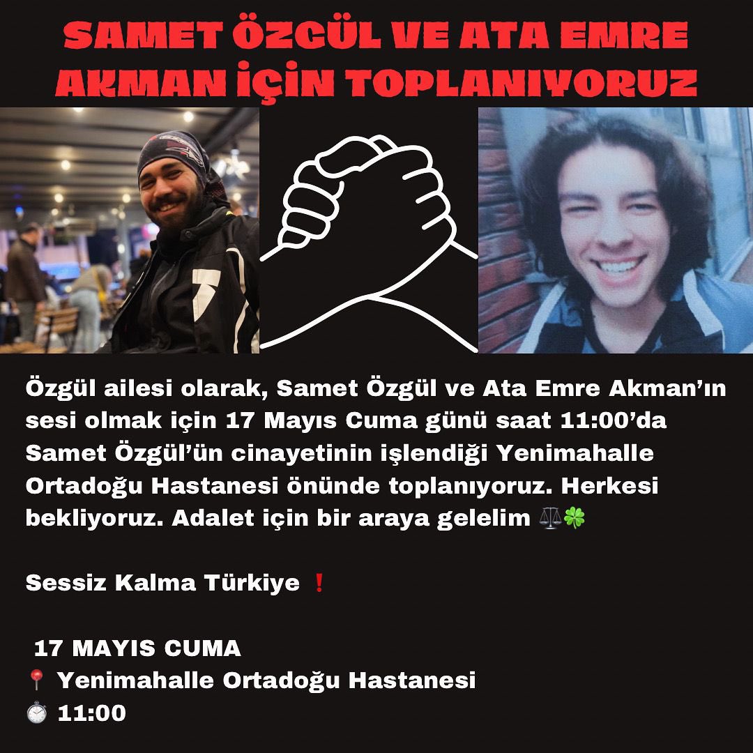 Ankara'da motokurye Samet Özgül'ün öldürülmesi davasında yargılanan ve 20 sabıka kaydı bulunan Mustafa D.’nin serbest bırakılma kararı sonrasında Özgül ailesi eylem kararı almış. 17 Mayıs Cuma günü, Samet Özgül’ün katledildiği noktada toplanıp, basın açıklaması yapacaklar.