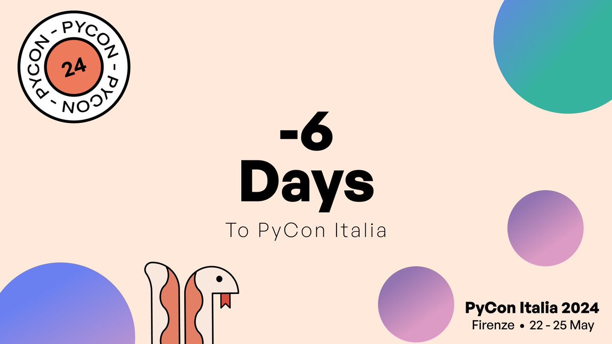 -6 days to PyCon Italia! If you can't join us in person, all talks will be live streamed for free and later available on YouTube as well! #PyConIT2024