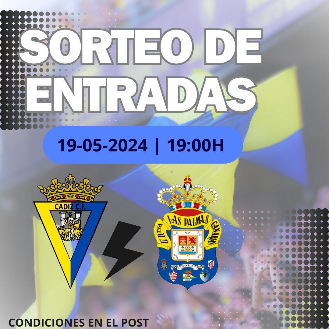 OndaCadizTV's tweet image. ‼ Gana entradas de tribuna para el #CadizCF #UniónDeportivaLasPalmas #LaLigaEASports
🔔 Para participar:
🔹 Sigue @OndaCadizTV
🔹 RT esta publicación
📣 Anunciaremos los ganadores (3 entradas uno, y 2 entradas otro) en el Submarino Amarillo del próximo viernes.