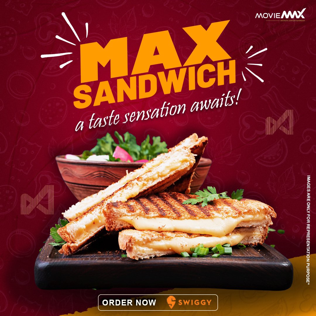 Upgrade your movie munchies with our #MovieMax Sandwich! 🥪 

Elevate your cinema experience with every bite. 

Order now on Swiggy and add some flavor to your movie night! 🍿🎬 
.
.
#SandwichDelight #CinemaSnacks #MovieTimeEats #MovieMaxOfficial #MovieMaxFood #FoodLove #Foodie