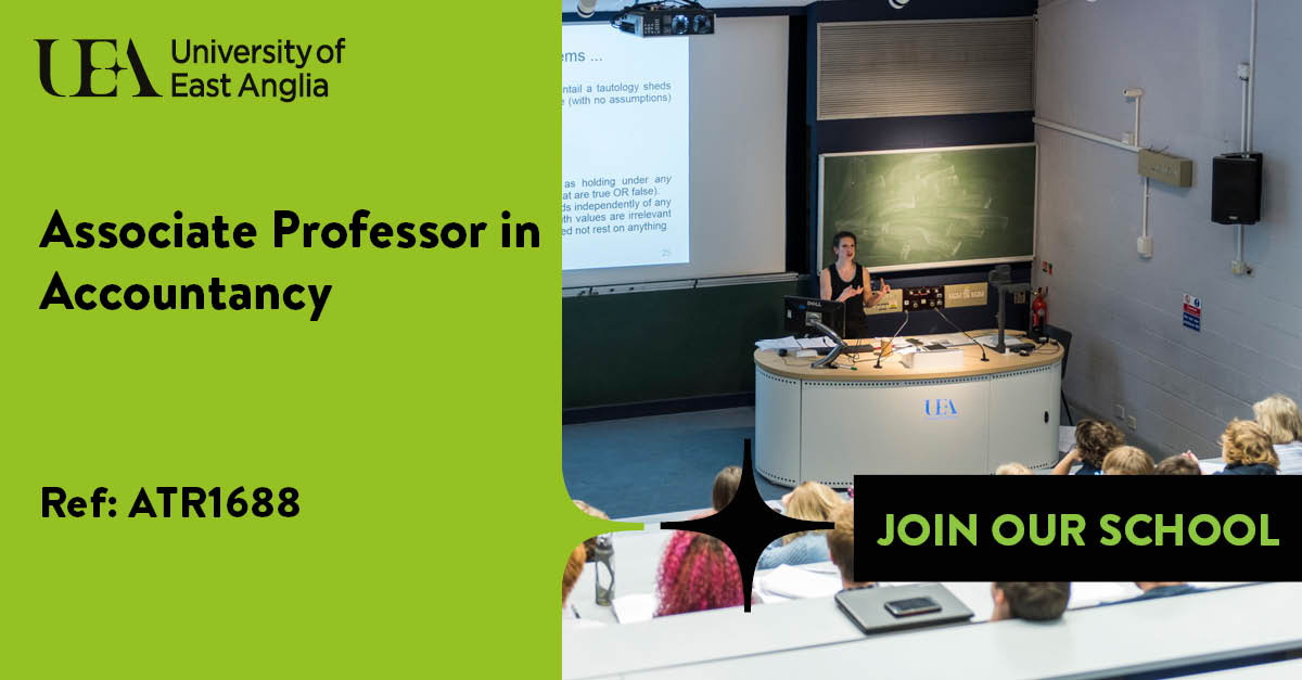 We are currently recruiting for an Associate Professor in Accounting within the Norwich Business School at the University of East Anglia. Please find further information here: vacancies.uea.ac.uk/vacancies/928/… The closing date for this position is 10th June 2024.