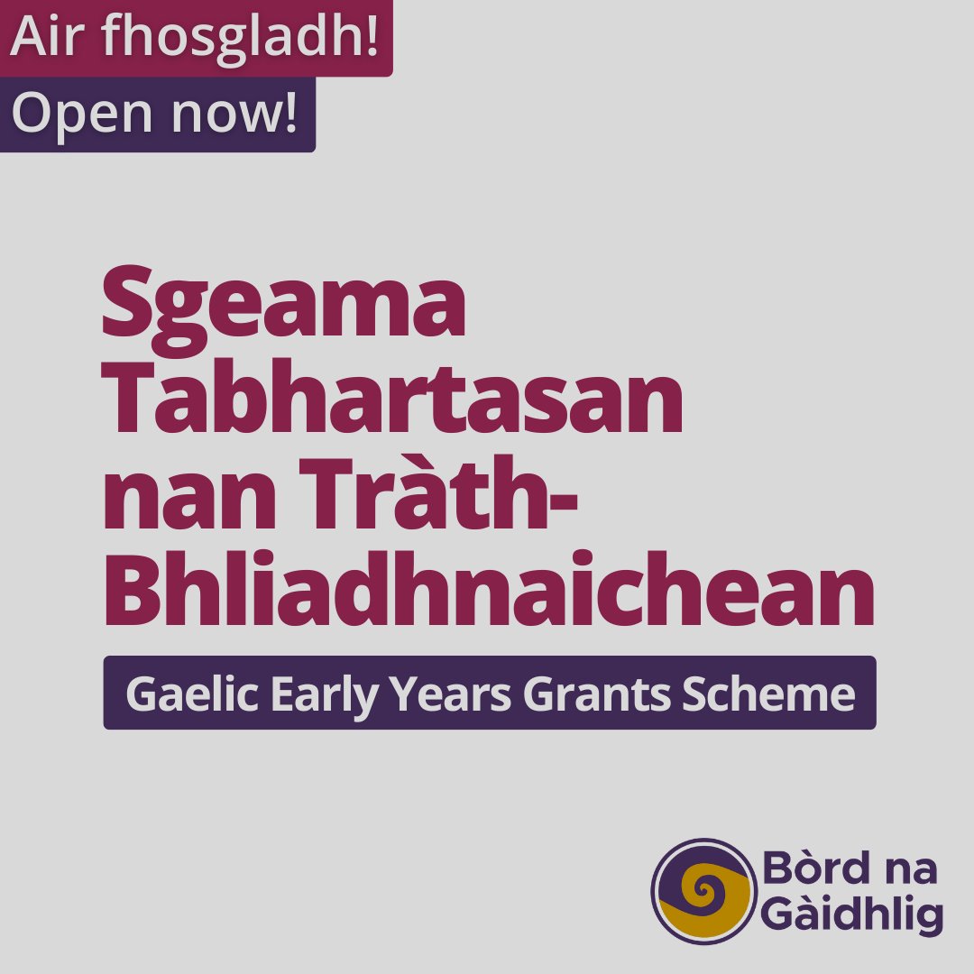 📢Tha sgeama Tabhartasan nan Tràth-bhliadhnaichean a-nis fosgailte do dh'iarrtasan! 🤩 📅Dùnaidh an sgeama air Diardaoin, 27.06.24 is gheibhear barrachd fiosrachaidh an seo📲👇 bit.ly/Tabhartasan-TB #Gàidhlig #Gaelic