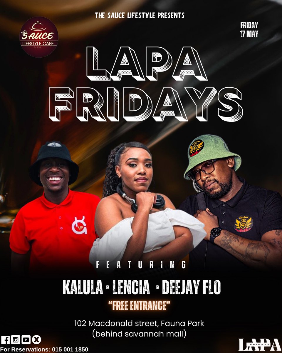 A GOOD FRIDAY DESERVES DEEP MUSIC 🔥🔥🔥 Get lost in the rhythm of soulful music with us on Friday, 10th of May 2024 for our #LapaFridays Featuring: @brazowaafrika Supported by: @lenciasa @kalula @deejay_flo_ . . #thesaucelifestyle #deephouse #polokwane #polokwaneexperience