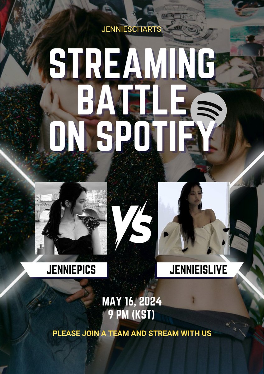 📣#SPOTonSpotify STREAMING BATTLE ! New round for SPOT! 🎀 @jenniepics VS @JennieIsLive 🩰 🗓: 16th MAY ⏰: 9 PM (KST) PICK YOUR TEAM! ☑️The team with most SS & gets to the set target faster, will win! #SPOTonSpotify #STREAM_SPOT