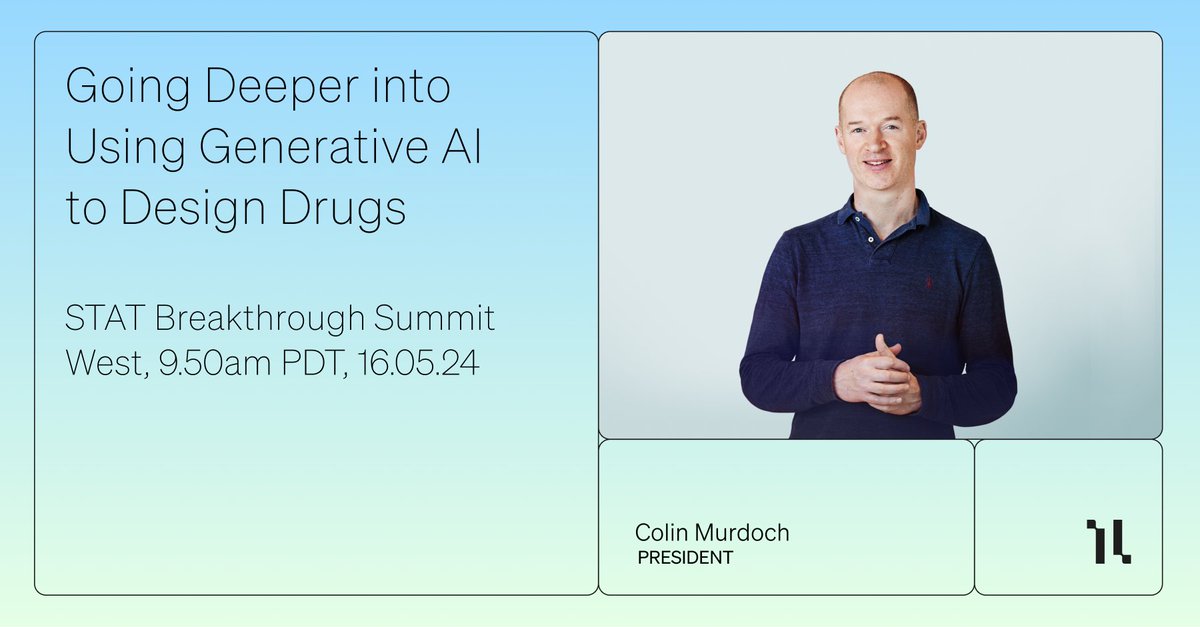 IsomorphicLabs's tweet image. Later today, our President, Colin Murdoch, will be speaking at @statnews #STATBreakthrough Summit. Join him at 9.50am PDT to hear more about our work applying AI breakthroughs like #AlphaFold to drug design.