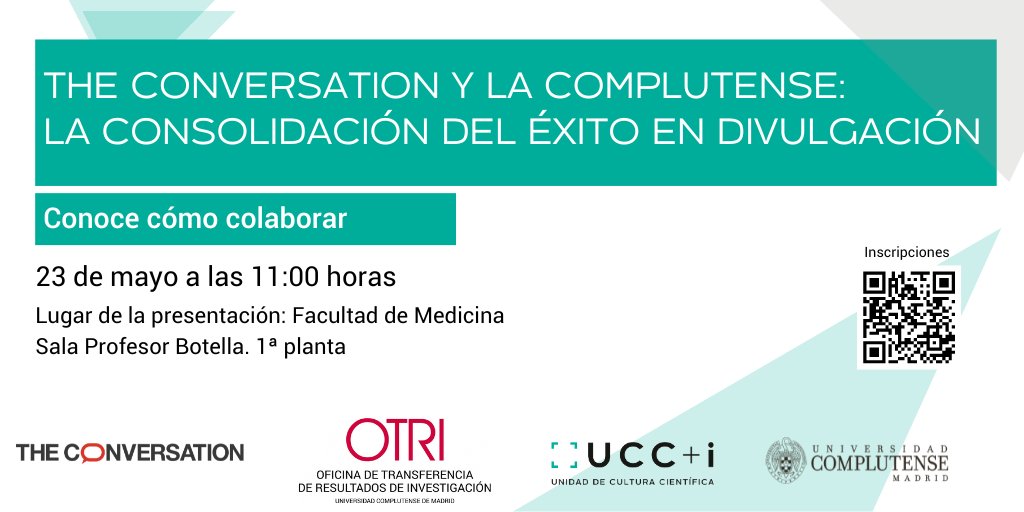 Desde el nacimiento de @Conversation_E en 2018, la @unicomplutense ha publicado más de 500 artículos en esta plataforma de divulgación El jueves 23 de mayo a las 11 horas en @medicinaucm celebramos el éxito de este tándem Apúntate aquí ➡️ucm.es/otri/encuentro…