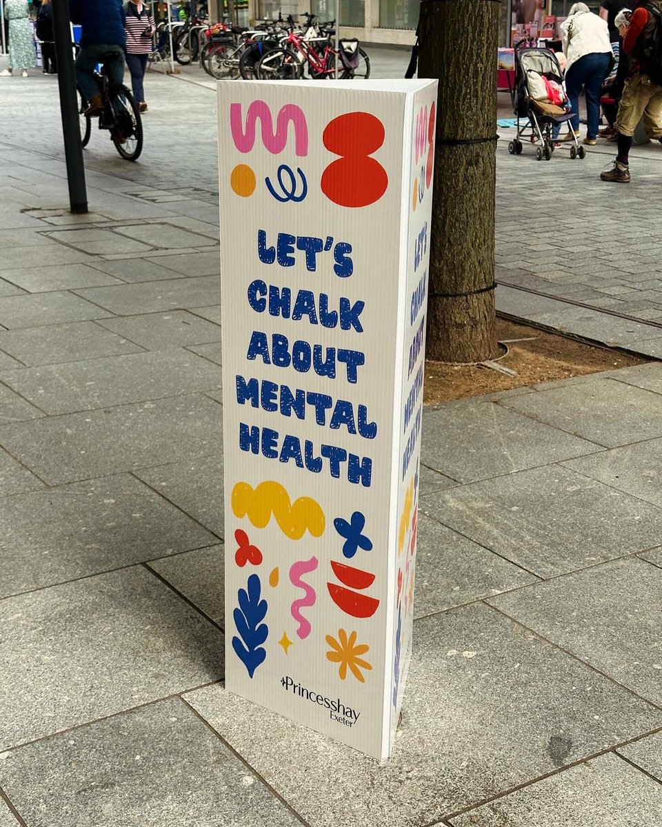 We’re here today in @Princesshay at the ‘let’s chalk about mental health’ event from 10-4pm. Come say hi and be part of the conversation 😊💬 #mentalhealth #mentalwellbeing #exeter #mentalhealthsupport #endthestigma #suicidepreventionawareness #devon