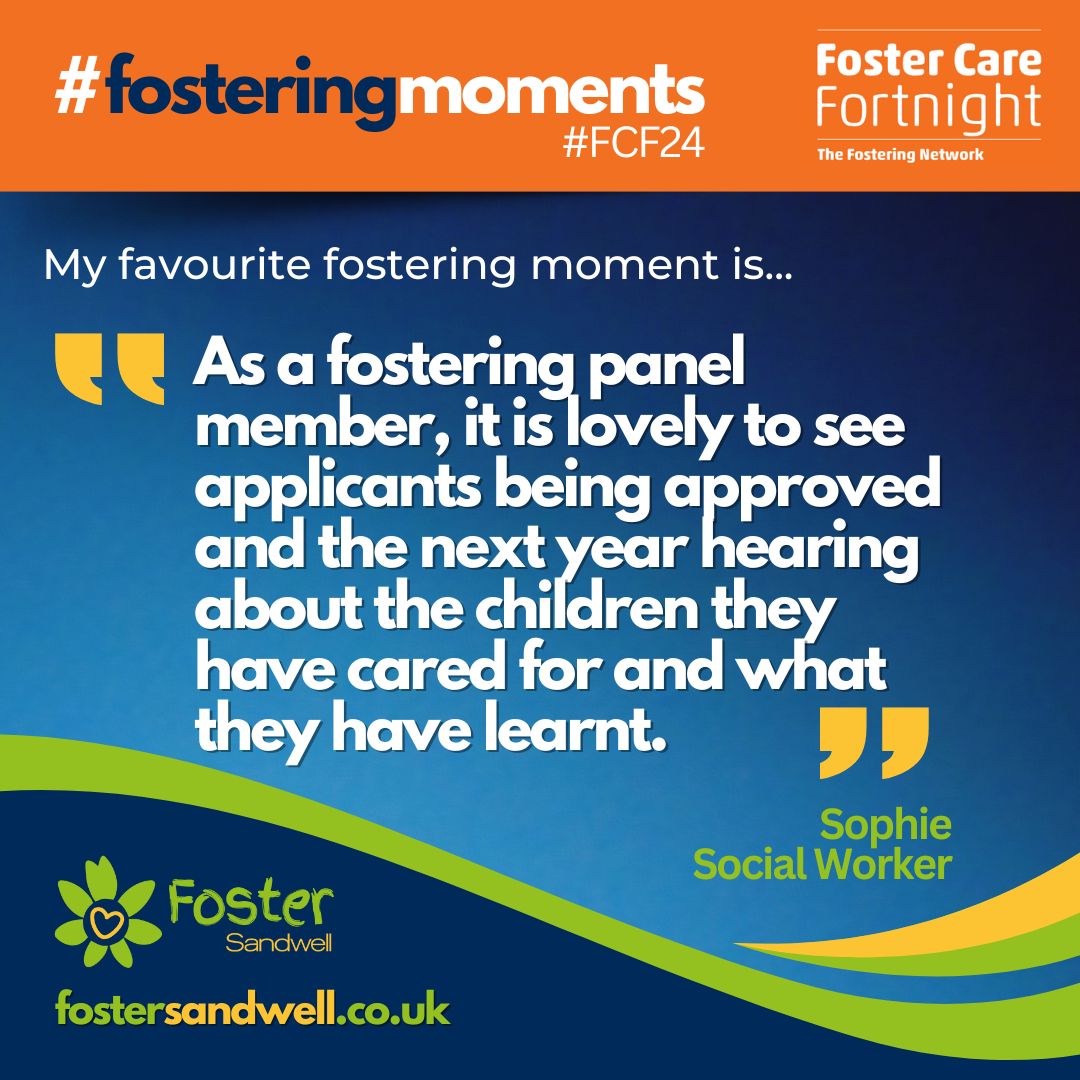 Here's one of our social workers, Sophie, reflecting on her #FosteringMoments for #FCF24 Fostering creates so many special moments, all of our team are very grateful to our amazing foster carers.👏👏👏 #joinsandwellsbiggestfamily #fostersandwell #fosterforyourlocalcouncil