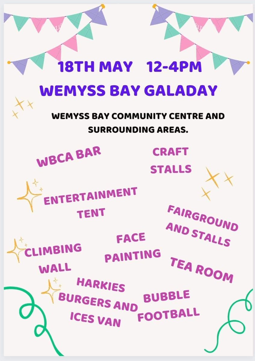 Wemyss Bay Gala Day takes place this Saturday 18th May from 12 Noon – 4pm at the Wemyss Bay Community Centre and surrounding areas. discoverinverclyde.com/whats-on/event… #DiscoverInverclyde #WemyssBay #DiscoverWemyssBay #Scotland #ScotlandIsCalling #ScotlandIsNow