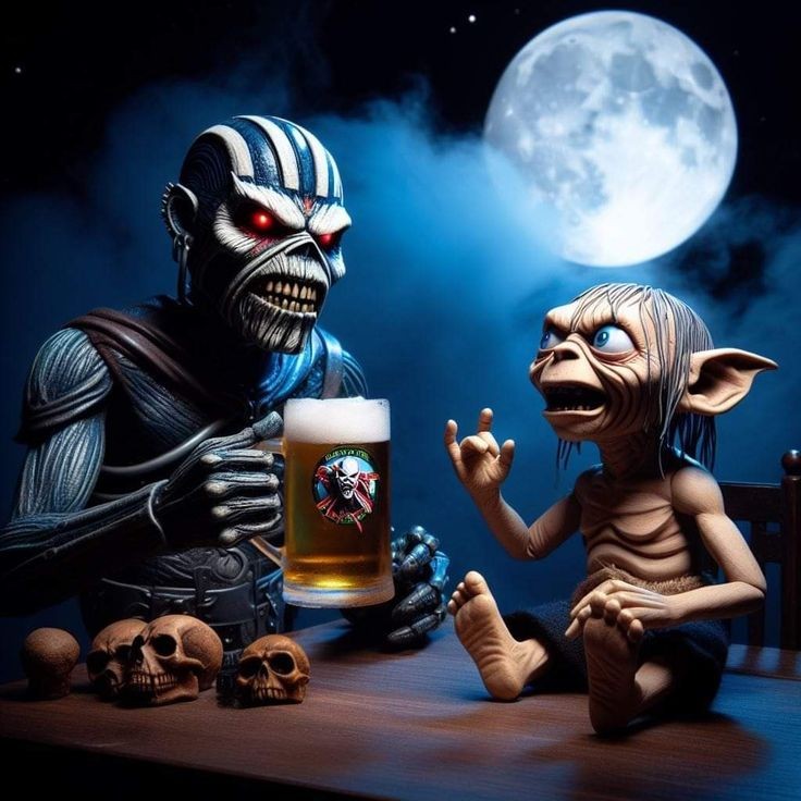 Happy #thirstythursday lovelies 
💙🖤🤍 🤘🏼😁🤘🏼 🍻
Love and good energy to you all.

Up The Irons 🤘🏼 ☺️ 🎸❤️‍🔥
@IronMaiden #ironmaiden #uptheirons #lotr #gollum #trooper
