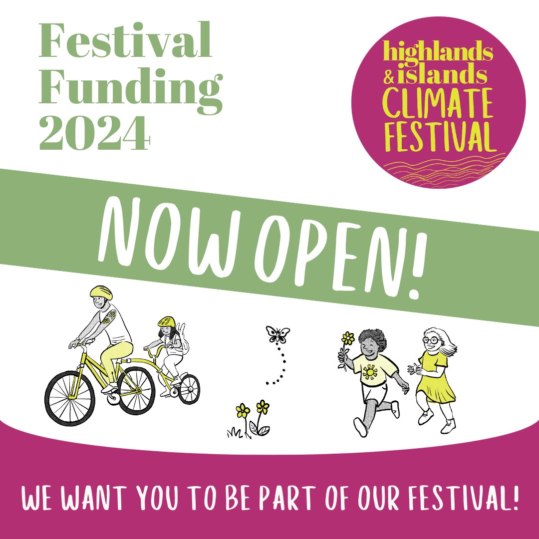 It's official! Funding for the Highlands & Islands Climate Festival 2024 is now open! 🥳 This year we have 2 funding opportunities exclusive for community & voluntary groups! Find out how you can get involved & apply on our shiny new website: hiclimatefest.co.uk/funding ✨