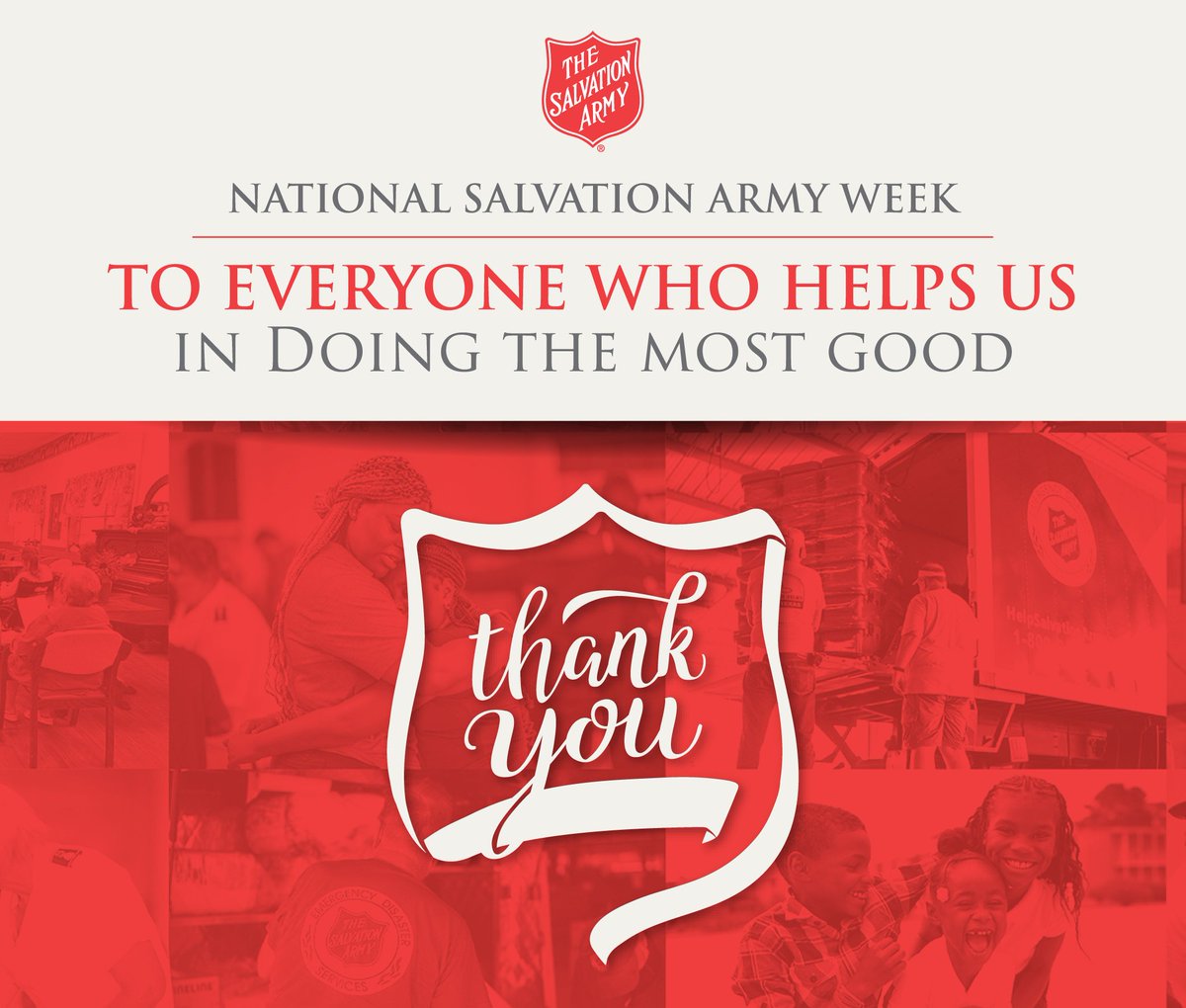National Salvation Army Week is here. The Salvation Army, with your support, is dedicated to continuing our #mission of #preaching the #gospel of Jesus Christ and meeting human needs in His name without discrimination.