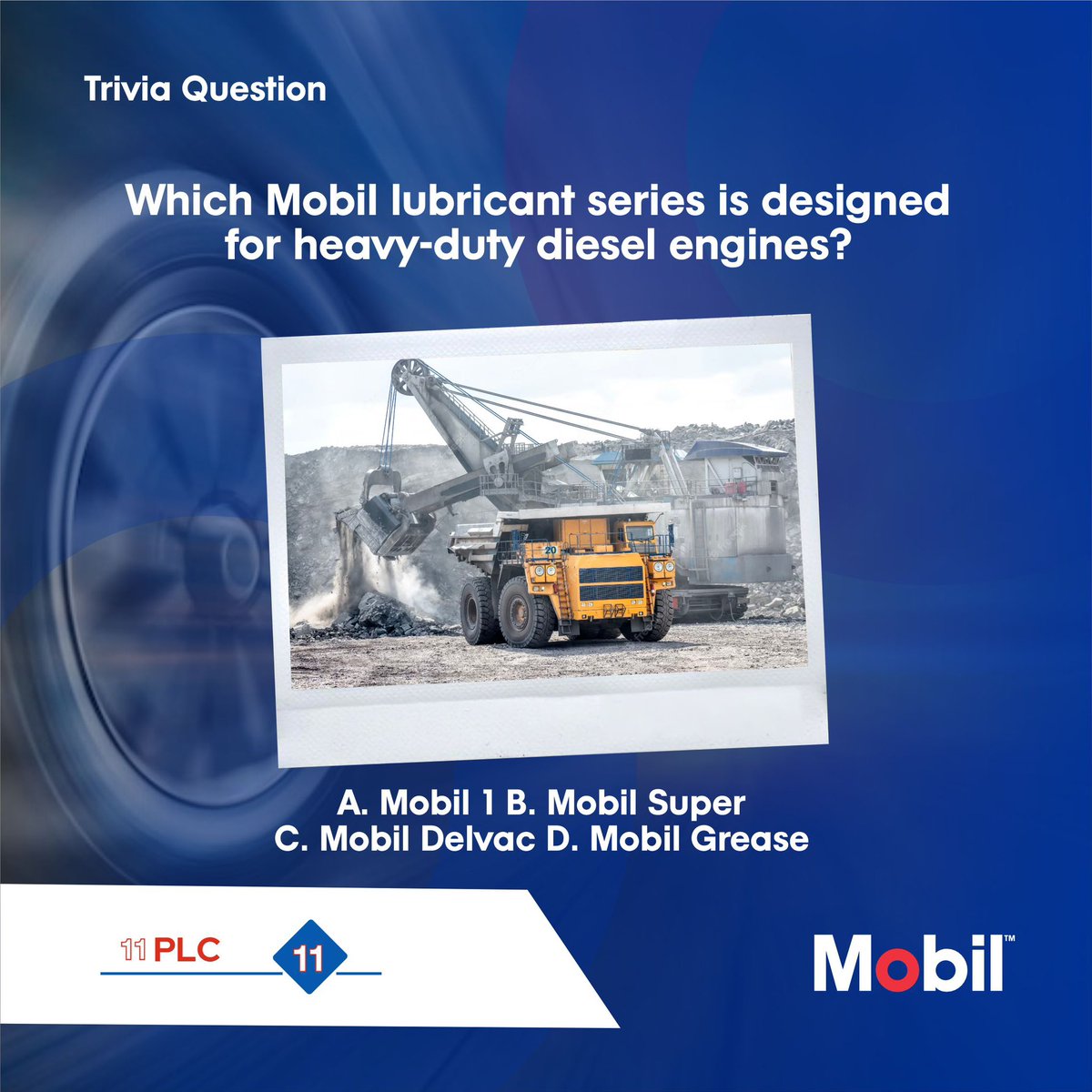 Test your knowledge!

Which Mobil lubricant series is designed for heavy-duty diesel engines?

A. Mobil 1
B. Mobil Super
C. Mobil Delvac
D. Mobil Grease

Let us know your answer in the comments below 

#MobilDelvac #HeavyDutyDiesel #DieselEngineOil #MobilLubricants