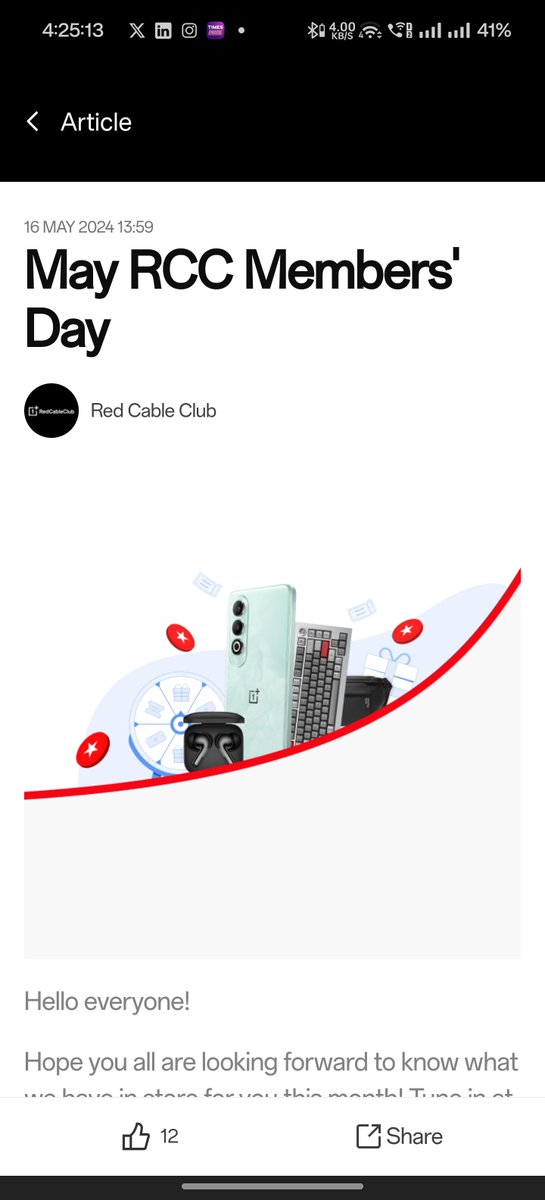 Starcommander10's tweet photo. Free OnePlus products alert!

On tomorrow's (17th May) RCC day, OnePlus has announced the following products will be available at 100% discount using red coins
OnePlus Buds 3 (25 units), OnePlus Nord Buds 2r (50 Units) OnePlus 12 Walnut Case (50 units),
80W Car Charger (50 units)
Pioneer Shoulder Bag (50 units)
Nord CE4 Sandstone Bumper Case (100 units)
USB-A to Type-C Cable (100 units)
Type-C to Type-C Cable (100 units).