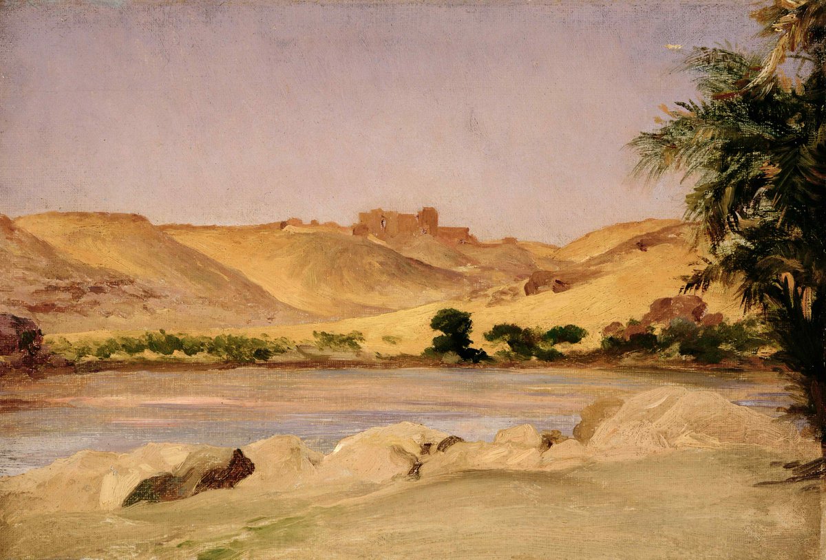 Today's @artukdotorg #onlineartexchange is #Egypt for Creatures of the Nile at @victoriagallery curated by @GarstangMuseum Frederic Leighton captured this colour study 'On the Nile' on his trip 1868 to Egypt. See it this autumn at #LeightonAndLandscape buff.ly/4bCAHMG