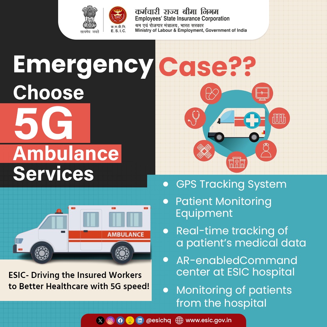 Emergency case?

If you are an insured worker of ESIC, only opt for 5G Ambulance services. With its GPS tracking system, it not only tracks the nearest routes to ESIC Hospital but also monitors patient’s vitals on the way. 

#ESICHq #5GAmbulanceServices #Ambulance #EmergencyCase