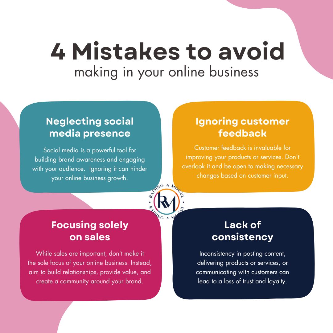 Let's ensure our online businesses thrive 🚀 Avoid these 4 common mistakes that might come in the way of our success🎯.

#raisingamogul #familylegacy #youngentrepreneurs #FamilyEntrepreneurs