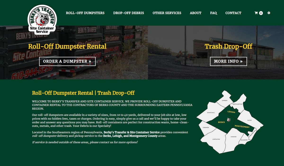 Today's featured website is Berky's Transfer & Site Container Service. Located in the Southeastern region of Pennsylvania, their Service provides convenient roll-off dumpster delivery and pickup service to the Berks, Lehigh, and Montgomery County areas. 
berkystransfer.com