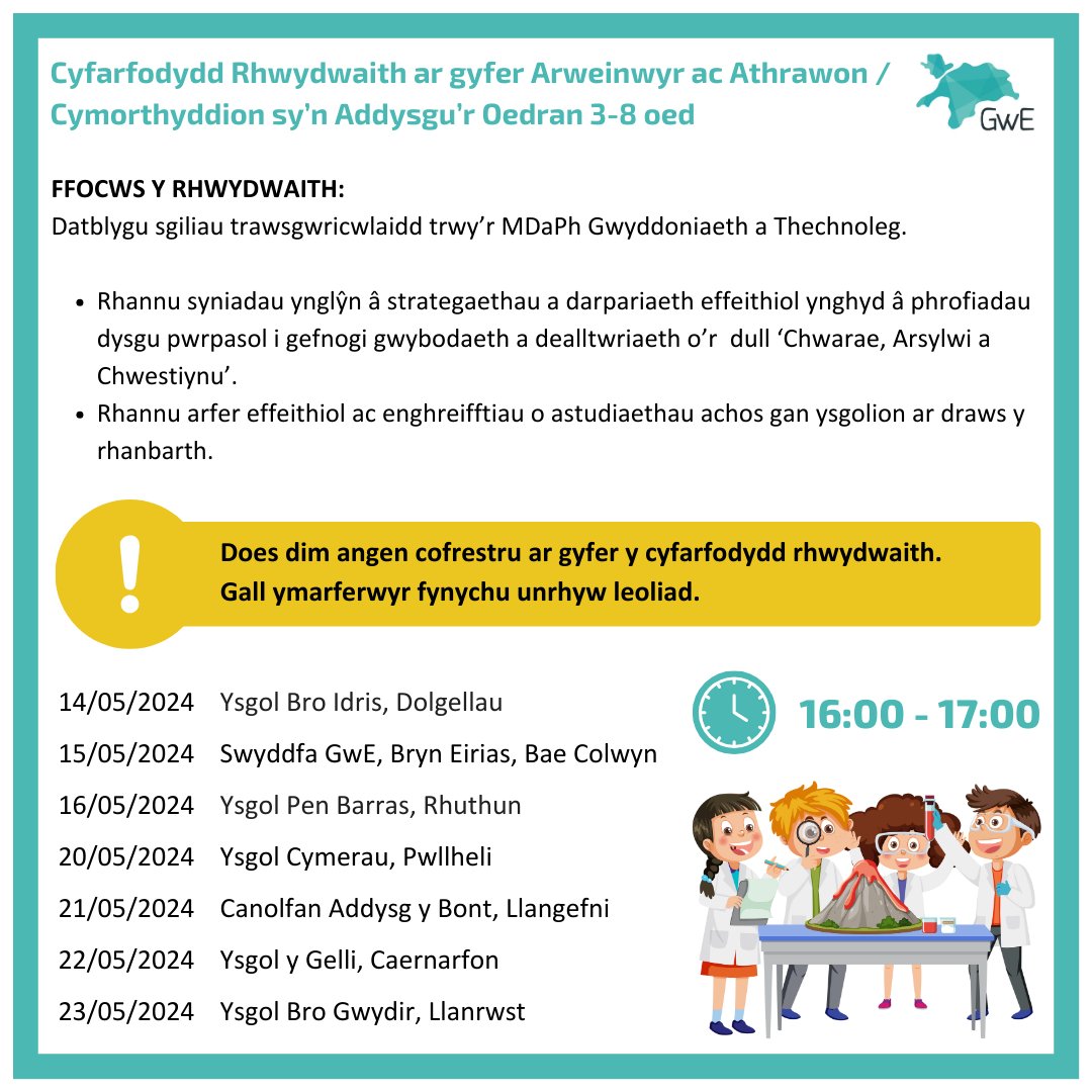 📢 CYFARFODYDD RHWYDWAITH AR GYFER ARWEINWYR AC ATHRAWON / CYMORTHYDDION SY'N ADDYSGU'R OEDRAN 3-8 OED 📅📍 Gweler y dyddiadau a lleoliadau isod. 🕓 16:00 - 17:00 ‼️ NID OES ANGEN COFRESTRU. GALLWCH FYNYCHU UNRHYW LEOLIAD. ‼️ @GCynradd