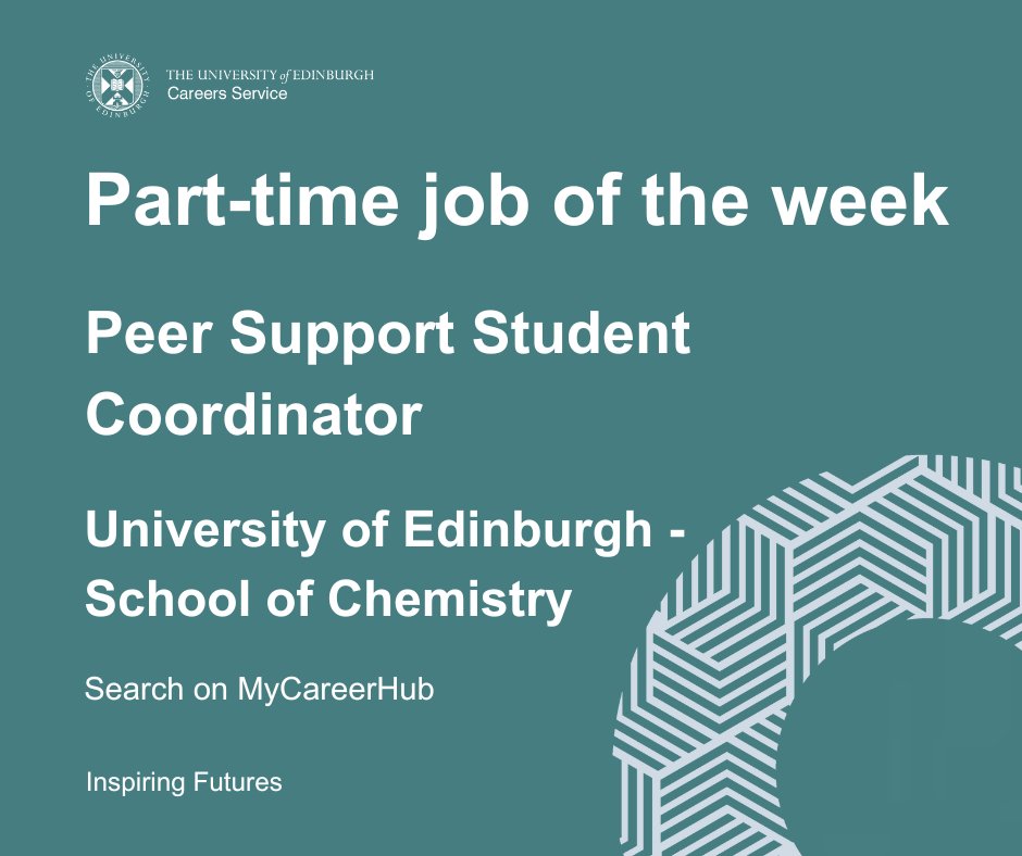 uofedcareers's tweet image. #PartTimeJoboftheWeek The School of Chemistry is recruiting a Peer Support Student Coordinator. Find out more on MyCareerHub: edin.ac/44DHL9v