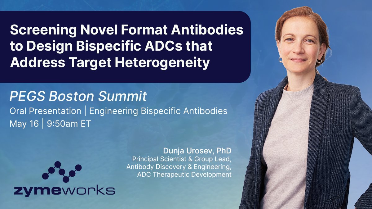 During #PEGSummit today, Dunja Urosev will deliver a presentation at 9:50am ET about screening novel format antibodies to design bispecific ADCs that address target heterogeneity. pegsummit.com/bispecific-ant…
