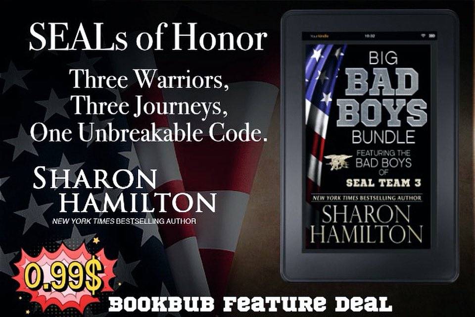 🔱🇺🇸❤️ Grab your copies of this amazing bundle for 99cents! Embrace the Brotherhood, Find Love, Honor Heritage: SEALs Unite in Duty and Devotion! Bookbub: bookbub.com/books/big-bad-… #sharonhamiltonbooks #Sealteam3 #sealsofhonor #badboysbundle #military #romance