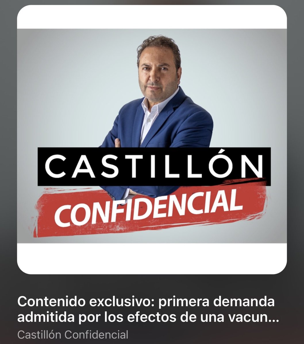 📣PODCAST:/ #CastillonConfidencial 
CONTENIDO EXCLUSIVO: 

Se trata de un varón de 60 años que notó los primeros efectos para su salud a las pocas horas de recibirla. Tiene hoy la incapacidad absoluta
 de iVoox! 

go.ivoox.com/rf/129008441