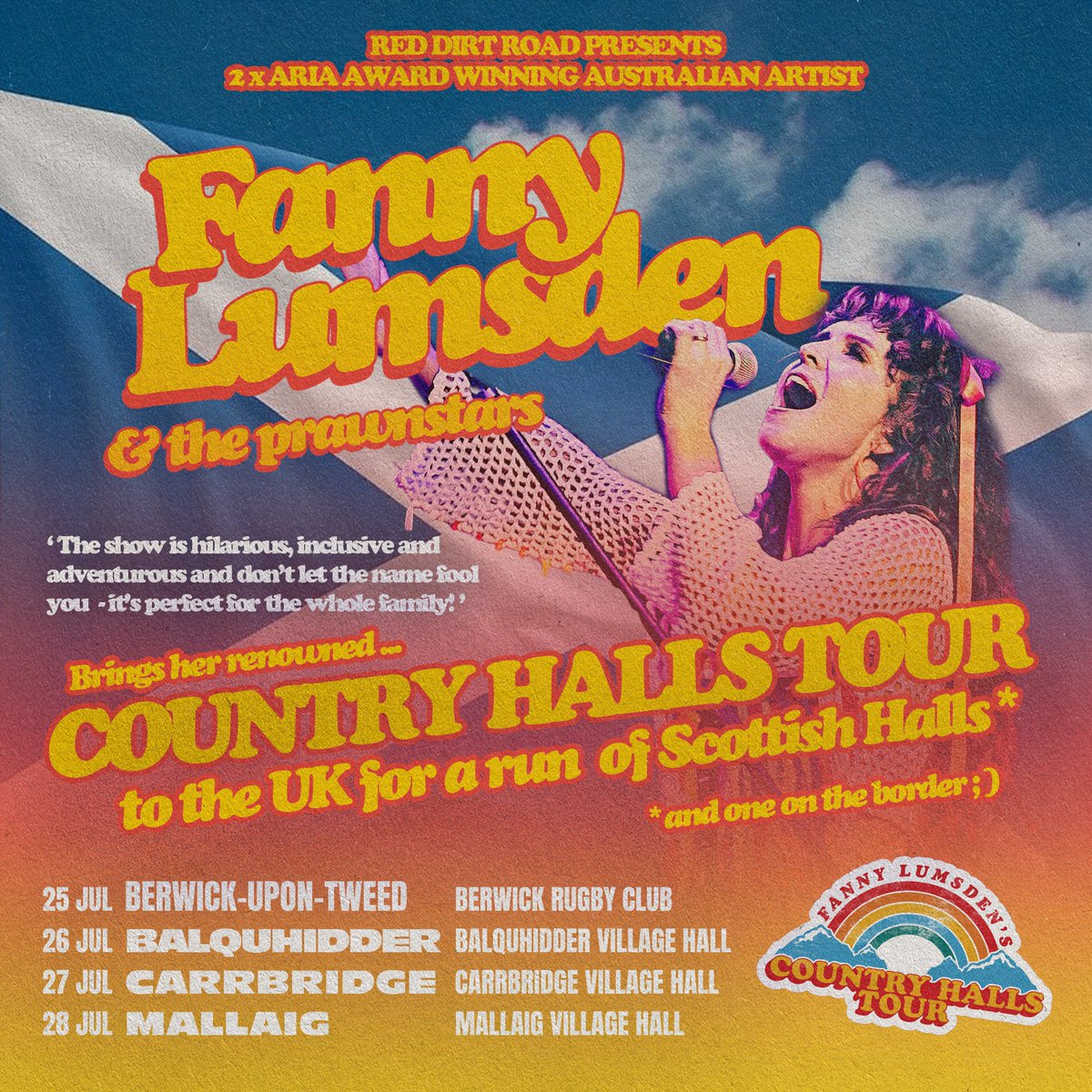 SCOTLAND x COUNTRY HALLS TOUR 🏴󠁧󠁢󠁳󠁣󠁴󠁿🌈 THIS JULY 25th July - Berwick Upon Tweed 26th July - Balquhidder hall 27th July - Carrbridge hall 28th July - Mallaig hall On sale Friday 10am uk 🕰️ Bringing full band, live original music to hundreds of halls since 2012. Help us & share!