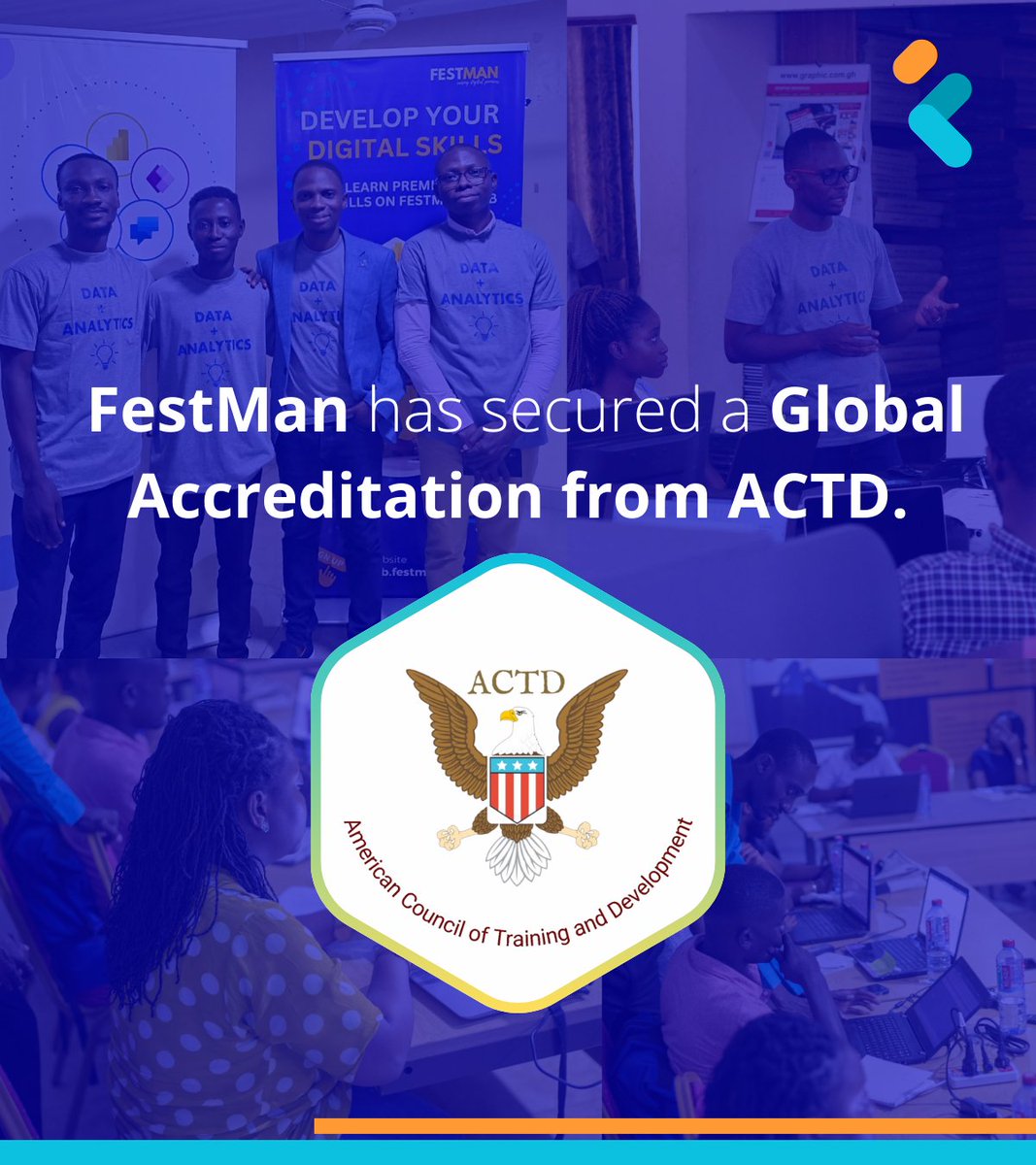 FestMan has secured a Global Accreditation from American Council of Training and Development (ACTD).

This accreditation, recognized across more than 90 countries, is a testament to the exceptional quality of our tech skills training programs. Visit festman.io