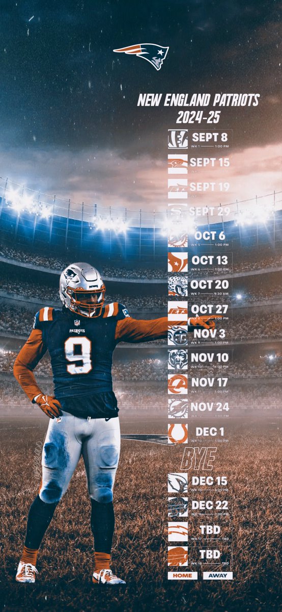 Here’s a 2024-25 wallpaper schedule I did 🤙🏽

@Patriots
@man_dammn 
#ForeverNE