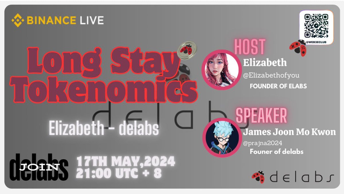 AMA Preview: Delabs Games Ladybug’s Journey Event Revealed! Token Airdrop Details and Various Events will be announced! Time: May 17, 2024, 21:00 UTC + 8 Platform：Binance Live Host：@Elizabethofyou Special speaker：@prajna2024（Founder of Delabs）