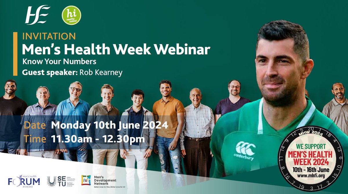 You are invited to our upcoming Men's Health Week  #webinar with special guest @KearneyRob who joins us to lend his support to #MensHealth. Information on other speakers coming soon. Please share.
You can register here:  zoom.us/webinar/regist… #MensHealthWeek