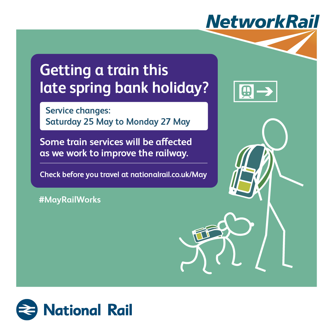 👷 This late May bank holiday, we're carrying out engineering works and upgrades for a better railway for you.

Check @nationalrailenq before you travel:

👉 nationalrail.co.uk/travel-informa…

#BankHolidayTravel #MayRailWorks