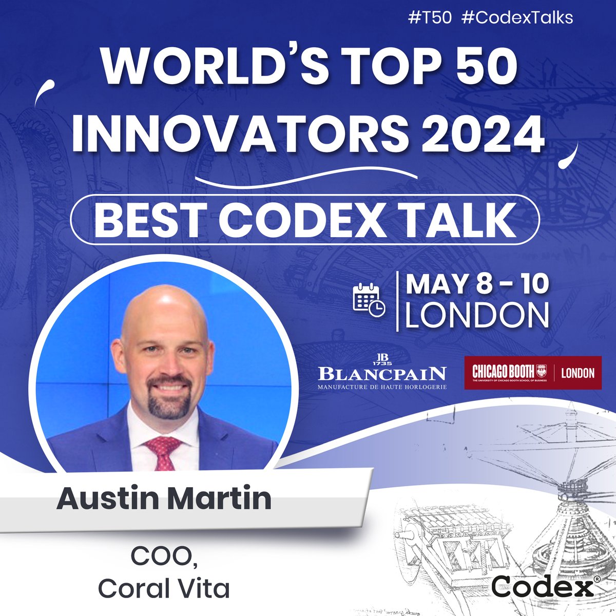 codexworld's tweet image. Congratulations to Austin Martin COO @CoralVitaReefs for winning Best Codex Talk at the World&apos;s Top 50 Innovators 2024 in London..!

@Blancpain1735 - Official Timekeeper

#T50 #CodexTalks #oceans #coralreefs #bluetech #Innovation #technology #future  
Winner @earthshotprize
