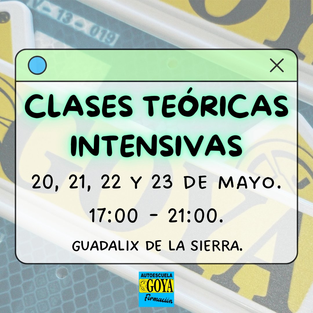 𝐂𝐋𝐀𝐒𝐄𝐒 𝐓𝐄𝐎𝐑𝐈𝐂𝐀𝐒 𝐈𝐍𝐓𝐄𝐍𝐒𝐈𝐕𝐀𝐒. Días 20, 21, 22 y 23 de mayo en Guadalix de la Sierra. ¡Para que el teórico te salga de 10! Disfruta aprendiendo, resolviendo dudas y preparándote para el día del examen. Te ayudará y te facilitará el aprobado. 📚✅