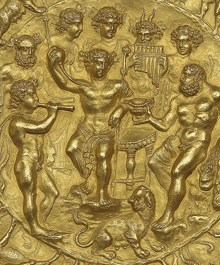 ''' #Ancient #Roman ''' #Baccus & #Hercules Roman gold offering bowl . 2th Century . #ParisMuseum . #France