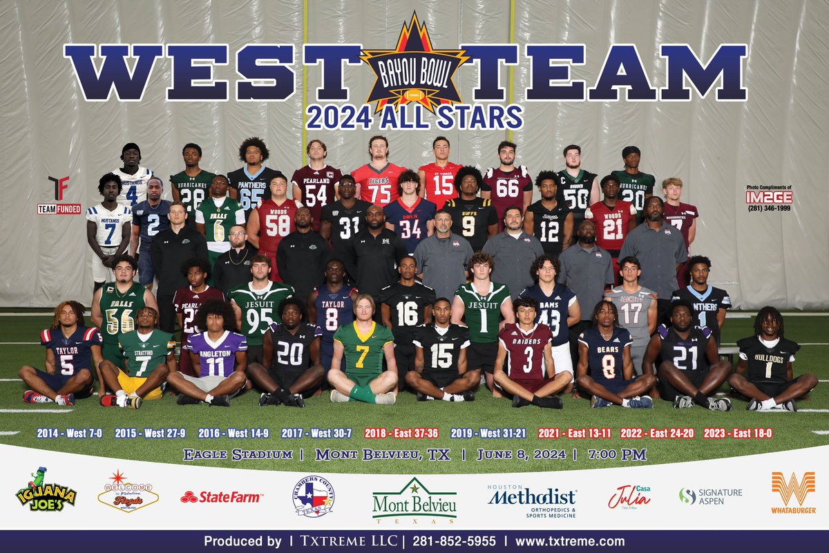 Here are your 2024 @BayouBowlGHFCA players! The game is June 8, 2024! @Team_Funded @TxtremeLLC @MethodistHosp @BSNSPORTS @BigGameUSA @Image2cphoto