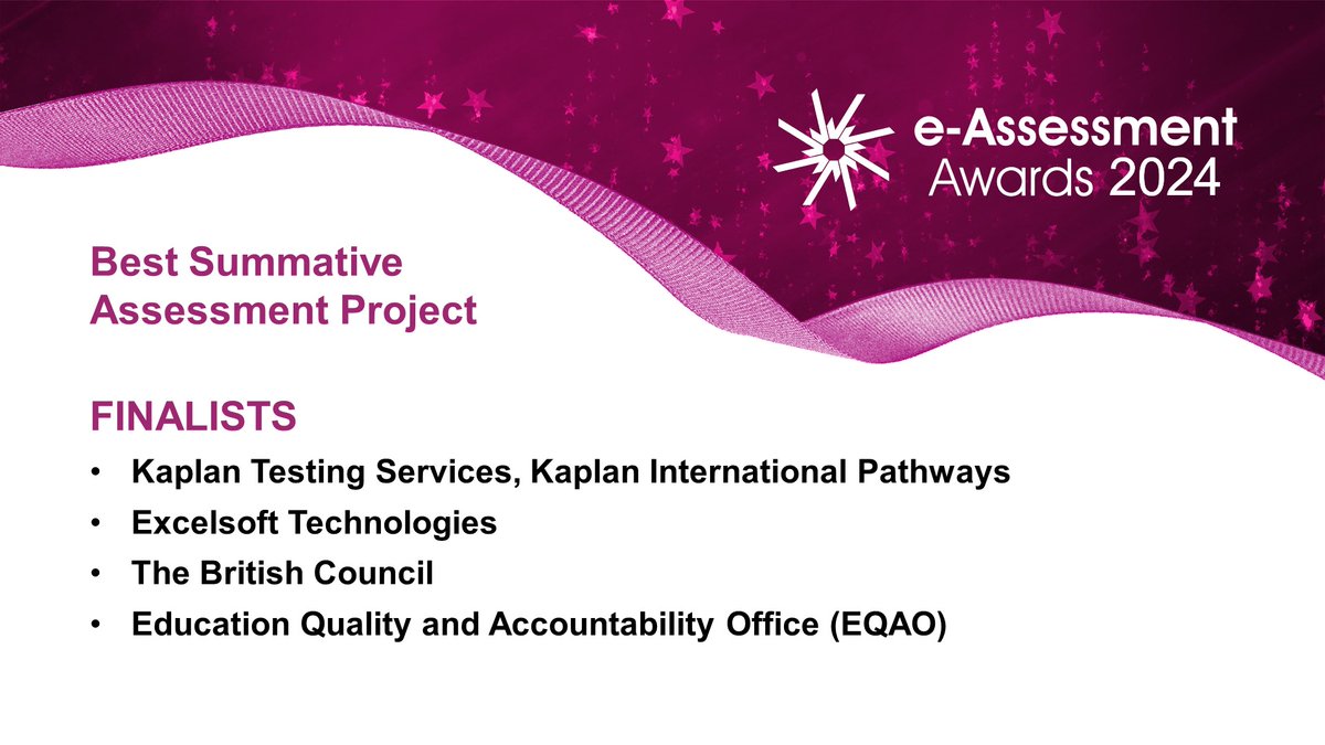 Congratulations to #eAAwards Finalists for the Best Summative Assessment Project @KaplanPathways, @BritishCouncil, @ExcelsoftTech and @eqao We'll be announcing the winner at the Awards Gala Dinner on 11th June on London as part of the 2024 International e-Assessment Conference.