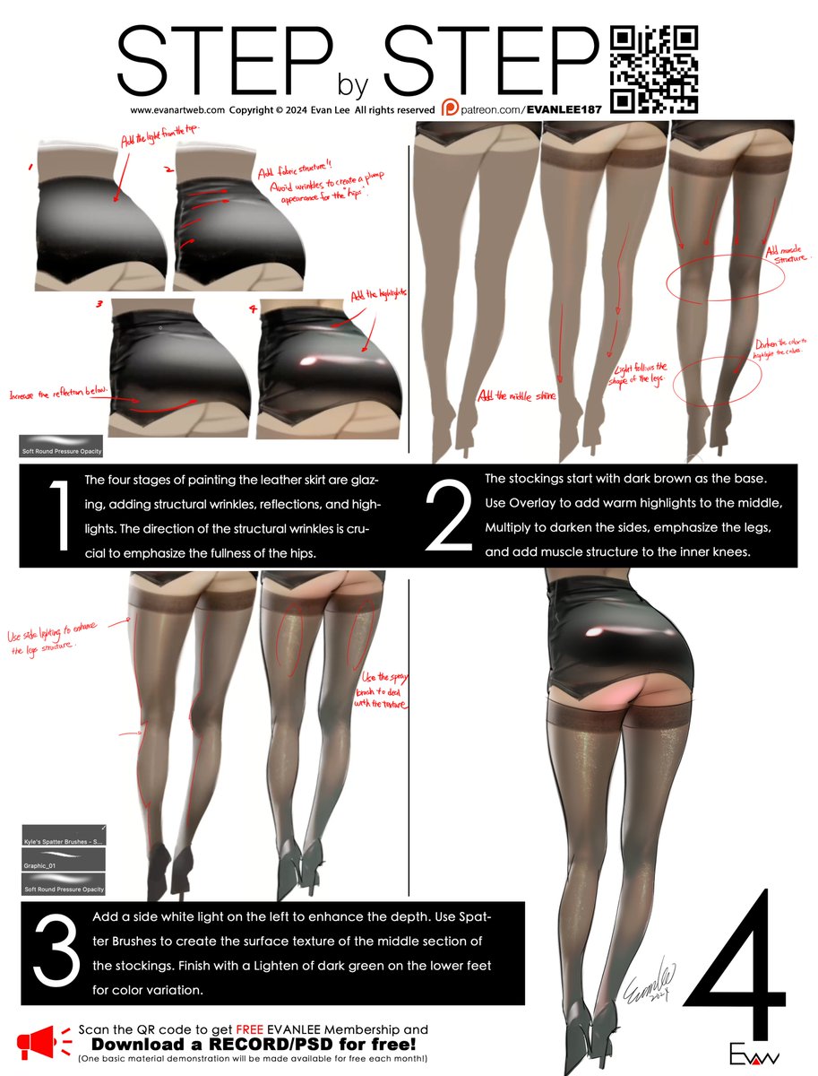 May's free tutorial is here! This time, I demonstrate the lower body outfit of a sexy OL. By joining as a Patreon free member, you can download the record and PSD file for free! #evanlee #OL #noai #stepbystep #clothes #patreon
