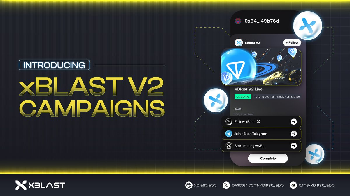 🏁Introducing the New Campaign Feature in xBlast v2 🧾We're excited to roll out our brand new campaign feature! Users can now complete specific tasks to earn FREE Refining Machines. Start enhancing your experience and boosting your capabilities today A thread below 👇