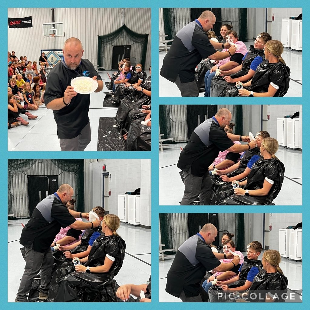 Today was a great day to celebrate reading with lots of PIE! These readers earned their chance to pie a teacher and three students earned enough to throw 2 pies and sit on the panel too! Mr. Conn got to pie Ryker since he missed his turn in the dunk tank! Love this each year! 💙