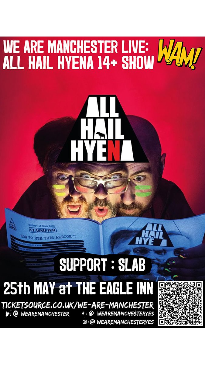 #Wearemanchesterlive: May 2024! Join us for a 14+ event on May 25th at @EagleInnSalford with @AllHailHyena and instagram.com/instagram/slab…! Tickets: linktr.ee/wearemanchester #Manchestermusicscene #Wearemanchester #livemusic #gigs #music #MCR #indie #14plus #guitar #Manchester