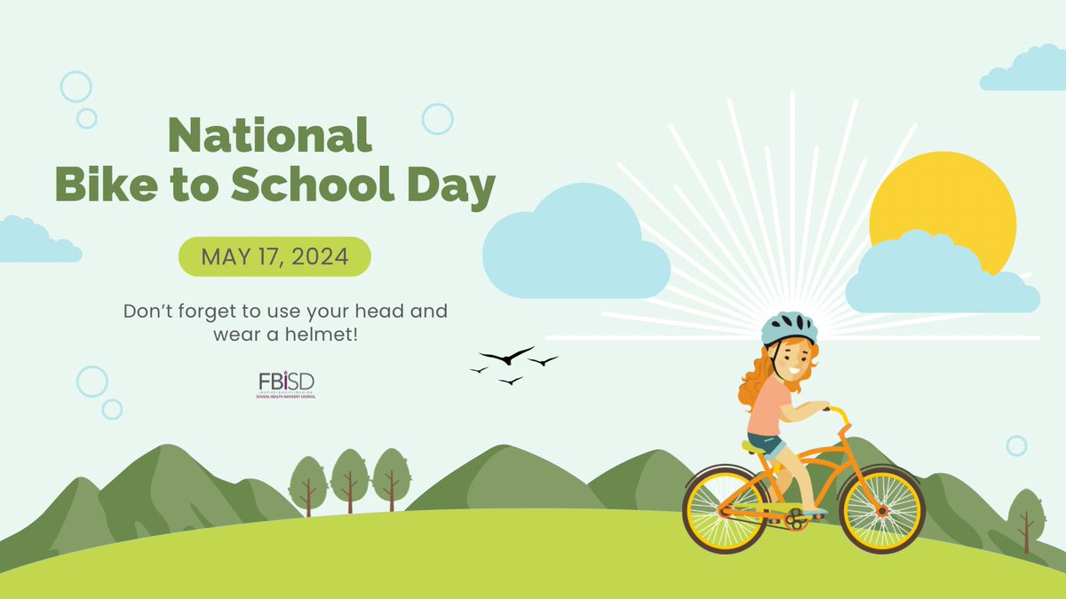 Time to get out the wheels! 🚴🏼‍♀️ Today is #NationalBiketoSchoolDay! #WearAHelmet #FBISD