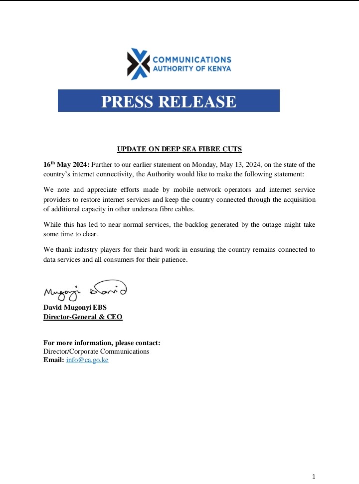 Update #2 on Deep Sea Fibre Cuts: @ntvkenya @KTNNewsKE @K24Tv @citizentvkenya @KBCChannel1 @NationAfrica @StandardKenya @TheStarKenya @CapitalFMKenya @PeopleDailyKe @Mugonyid @marywambui_m @KocheiAlbert @TESPOK_KENYA